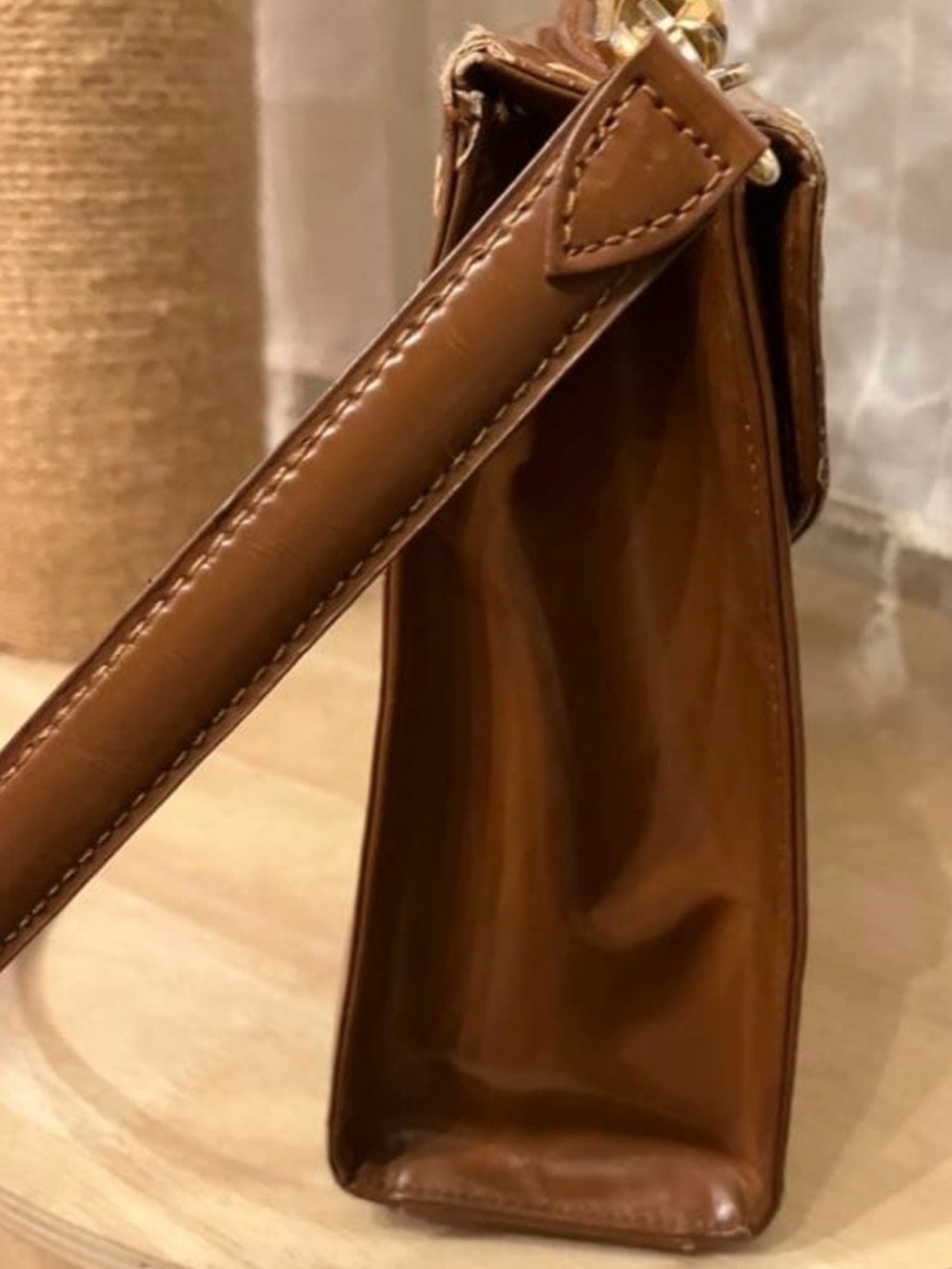 Prada Brown Leather Top-Handle Satchel with Gold Hardware and crossbody strap - Picture 8 of 11